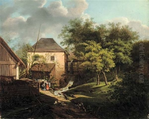 The Watermill Oil Painting by Johann Hermann Carmiencke