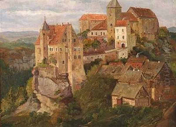 Hohenstein I Sachsen. Eftermiddagsbelysning Med Regnveir Oil Painting by Johann Hermann Carmiencke