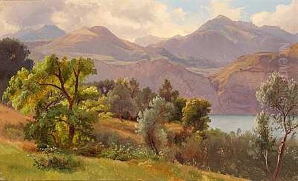 Ved Lago Di Como Oil Painting by Johann Hermann Carmiencke