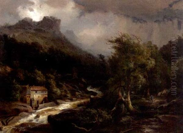 European Landscape With Mill And Stream Oil Painting by Johann Hermann Carmiencke