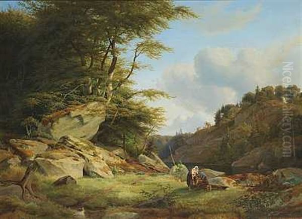 Parti I Naerheden Af Ronneby I Blekingen Oil Painting by Johann Hermann Carmiencke