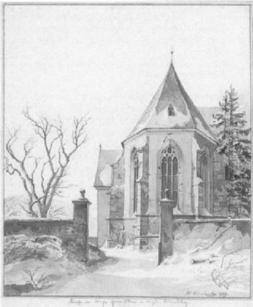 Kirche Im Dorfe Guandstein In Sachsen-altenburg Oil Painting by Johann Hermann Carmiencke