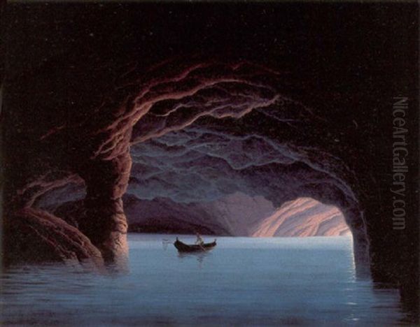 Den Blaa Grotte Ved Capri Oil Painting by Johann Hermann Carmiencke