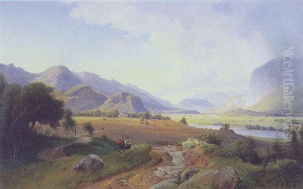 Flodlandskab Oil Painting by Johann Hermann Carmiencke