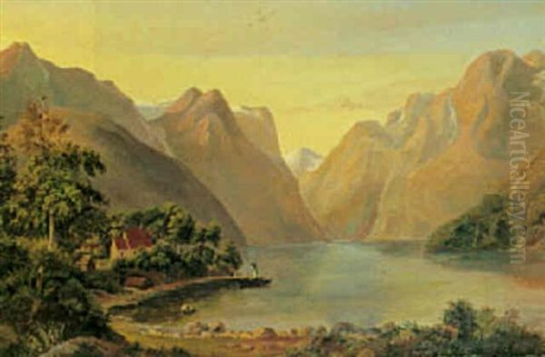 So Omgivet Af Hoje Bjerge, Sydtyskland Oil Painting by Johann Hermann Carmiencke