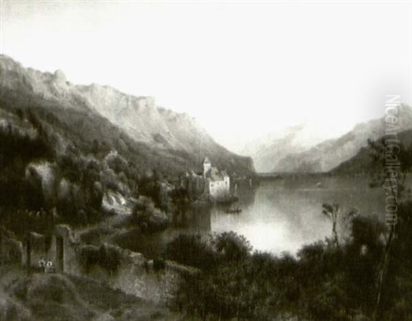 View Of The Castle Of Chillon Oil Painting by Johann Hermann Carmiencke