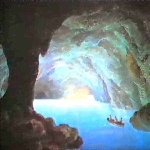 In The Blue Grotto Oil Painting by Johann Hermann Carmiencke