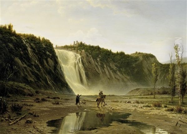 Die Wasserfalle Von Montmorecy Nahe Quebec In Kanada Oil Painting by Guido Carmignani