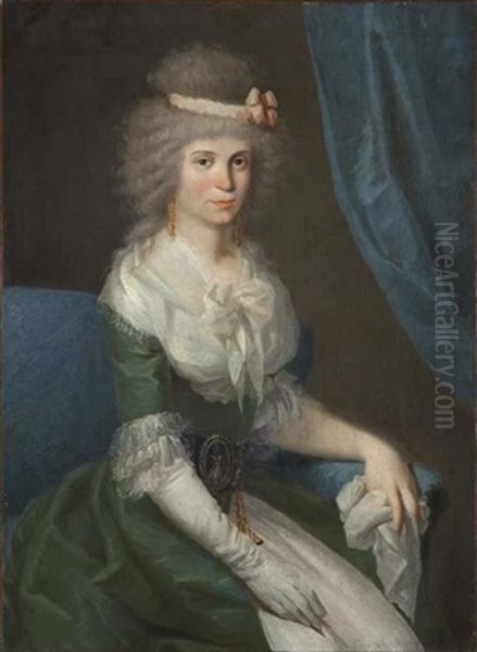 Retrato Sedente De Una Dama Con Un Traje Verde Con Encajes En Cuello Y Mangas Oil Painting by Antonio Carnicero Mancio