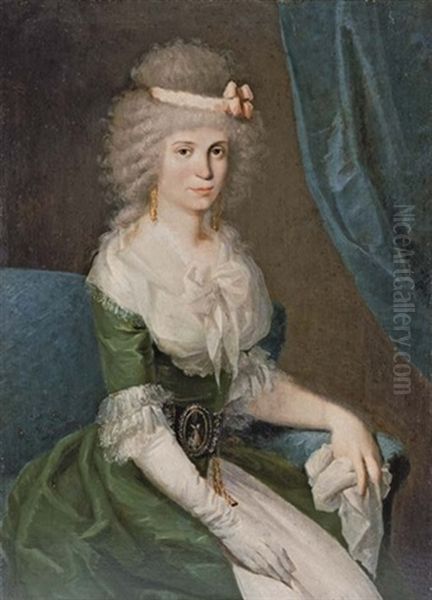 Portrait Of A Lady In A Green Dress With White Lace Sleeves And Collar Oil Painting by Antonio Carnicero Mancio