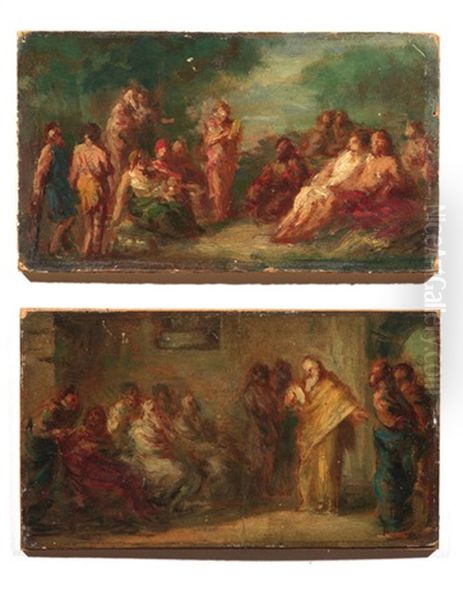 Scene Storiche (bozzetti; Pair) Oil Painting by Giovanni Carnovali