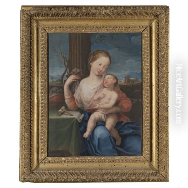 The Madonna And Child Seated Before A Landscape Oil Painting by Giovanni Carnovali