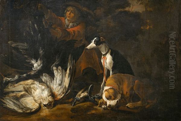 Jagdhunde Und Jagdgehilfe Mit Erlegten Wildvogeln Oil Painting by Baldassare De Caro