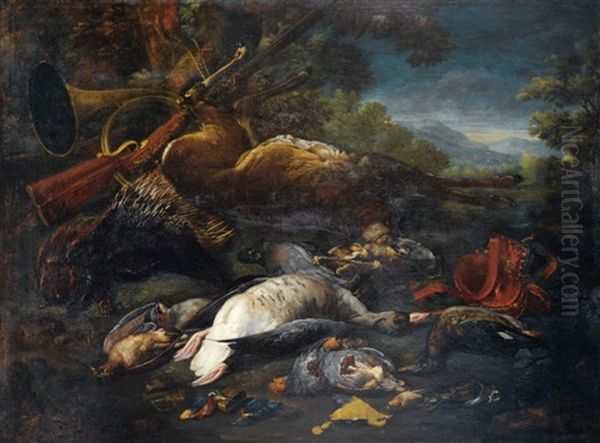 Nature Morte Aux Trophees De Chasse Et Porc-epic Oil Painting by Baldassare De Caro