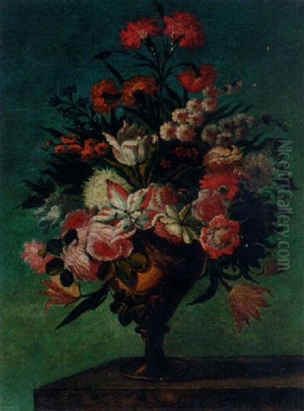 Flowers In An Urn On A Ledge Oil Painting by Baldassare De Caro