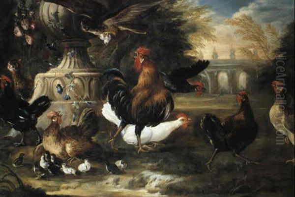 Animali Da Cortile Su Sfondo Di Giardino Oil Painting by Baldassare De Caro