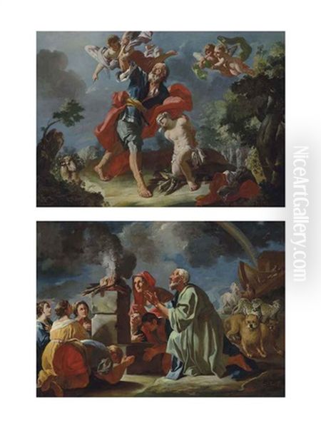 Abraham And Isaac And Noah's Sacrifice (a Pair) Oil Painting by Lorenzo De Caro