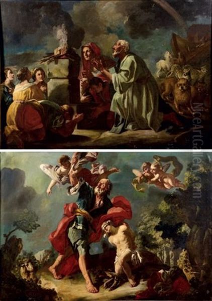 Le Sacrifice D'isaac (+ Le Sacrifice De Noe; Pair) Oil Painting by Lorenzo De Caro