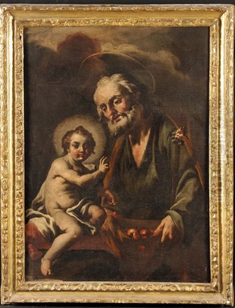 San Giuseppe Con Gesu Benedicente Oil Painting by Lorenzo De Caro