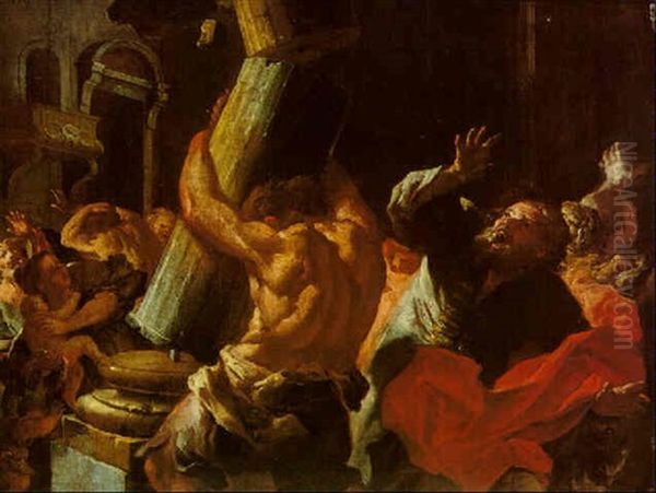 Samson Destroying The House Of The Philistines Oil Painting by Lorenzo De Caro