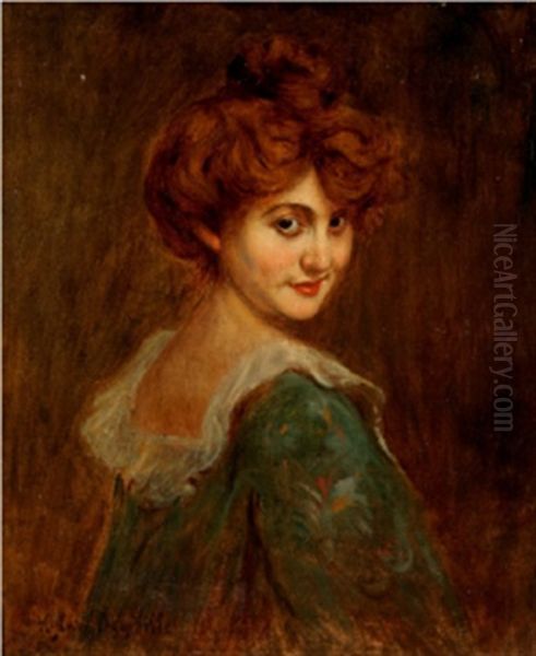 Portrait De Jeune Femme Rousse Oil Painting by Henry Caro-Delvaille