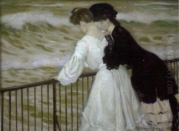 Confidences Au Bord De La Mer Oil Painting by Henry Caro-Delvaille