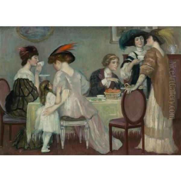 Teatime Oil Painting by Henry Caro-Delvaille