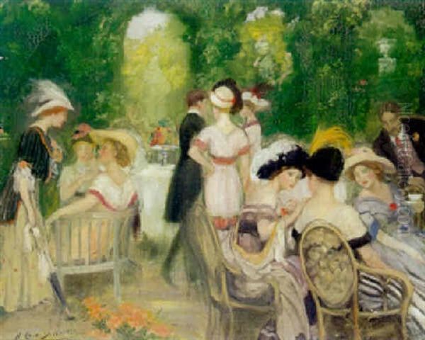 Garden Party Oil Painting by Henry Caro-Delvaille