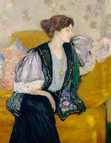 Jeune Femme Dans Un Interieur Oil Painting by Henry Caro-Delvaille