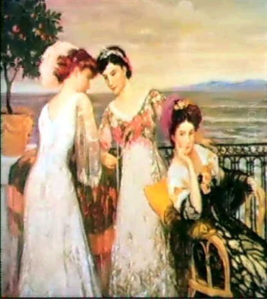 Elegantes Au Bord De La Mer Oil Painting by Henry Caro-Delvaille