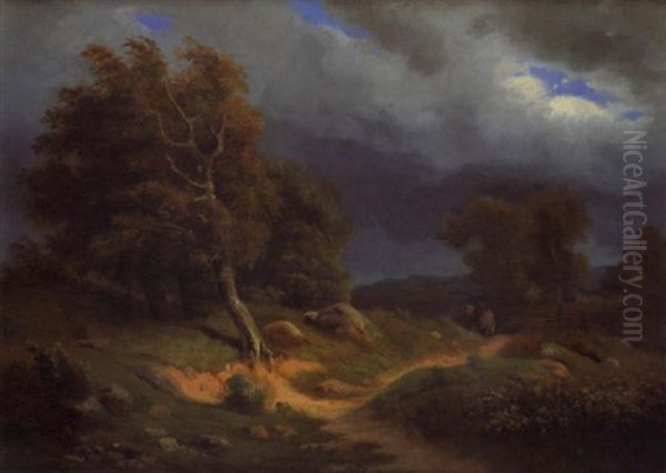 Landschaft Mit Eichenbaumen Bei Heranziehendem Wetter Oil Painting by Koenigen von Sachsen Carola