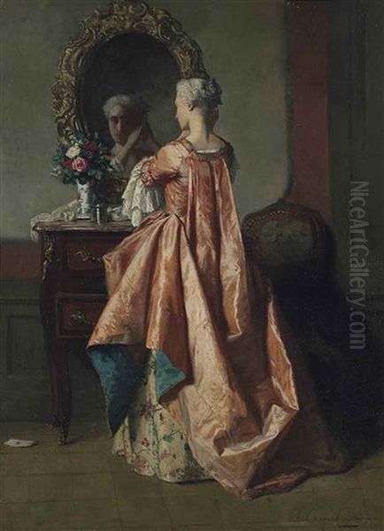 A Lady At Her Dressing Table Oil Painting by Jean Carolus