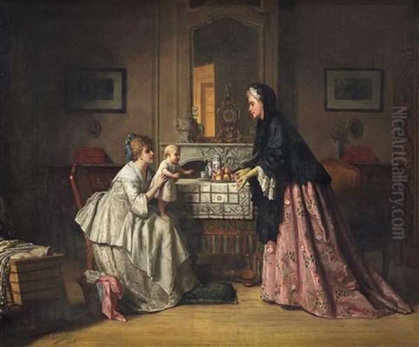 Erste Schritte. Mutter Und Amme Mit Dem Kinde Oil Painting by Jean Carolus