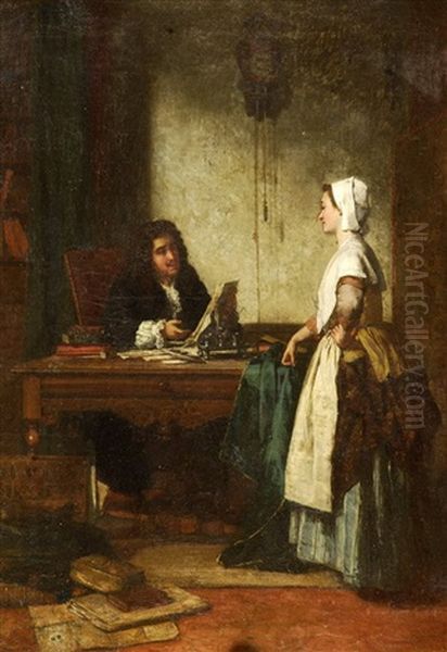 Interior Scene From Play By Jean Baptiste Moliere Oil Painting by Jean Carolus