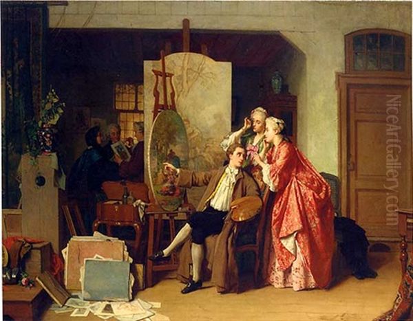 A Visit To Watteau's Studio Oil Painting by Jean Carolus