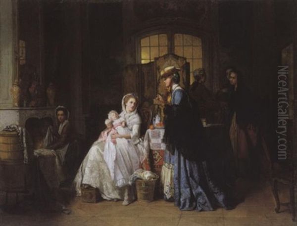 La Visite A La Jeune Mere Oil Painting by Jean Carolus