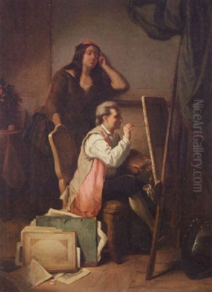 The Artist In His Studio Oil Painting by Jean Carolus