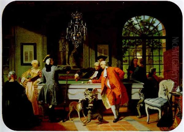 La Partie De Billard Sous Louis Xv Oil Painting by Jean Carolus