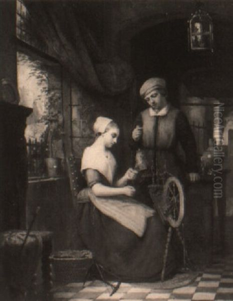 At The Spinning Wheel by Jean Carolus