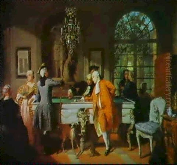 Gentlemen Playing Billiards Oil Painting by Jean Carolus