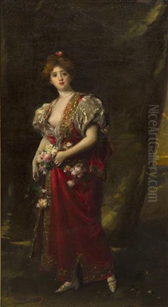 Elegant Lady With Flowers Oil Painting by  Carolus-Duran