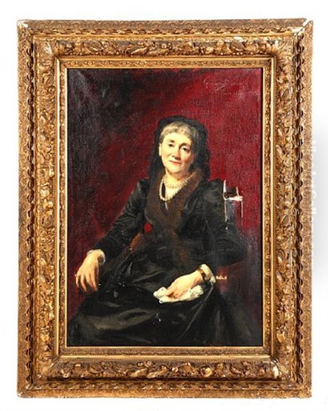 Portrait Of Mrs Yolande Lyne Stephens, Seated And Wearing A Pearl Necklace Oil Painting by  Carolus-Duran