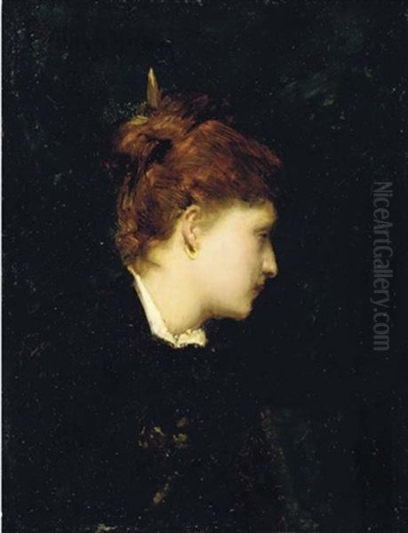 Portrait De Femme Au Chignon De Profil Oil Painting by  Carolus-Duran