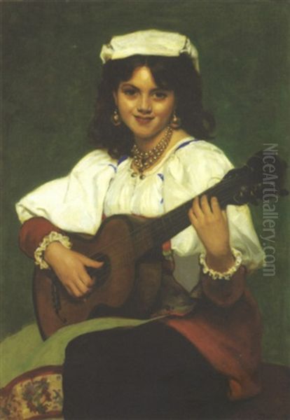 Jeune Italienne Jouant De La Guitare Oil Painting by  Carolus-Duran