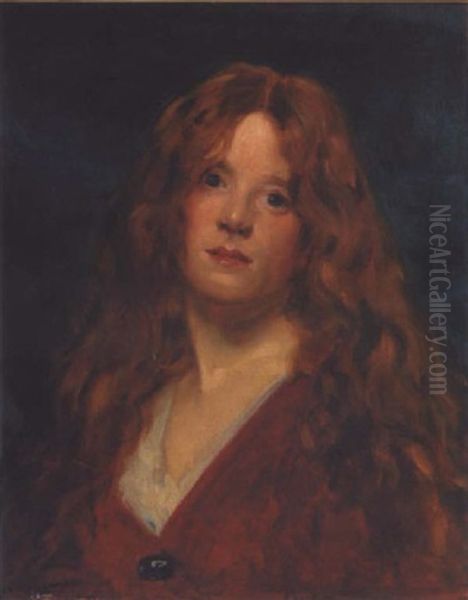 Femme Rousse Habillee En Rouge Oil Painting by  Carolus-Duran