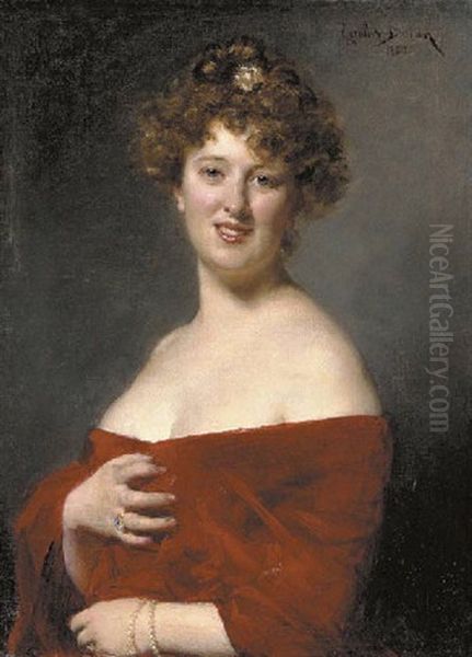 Portrait Of A Lady Dressed In Red Oil Painting by  Carolus-Duran