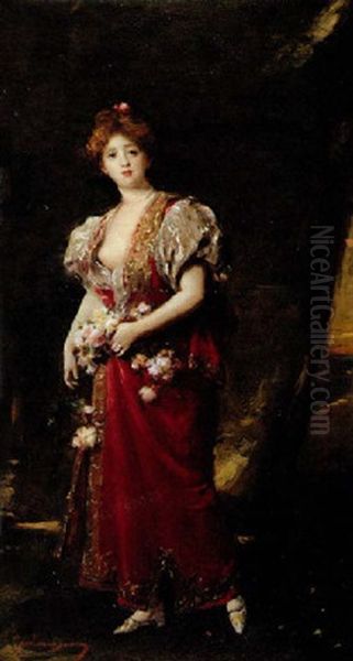 Elegant Lady With Flowers Oil Painting by  Carolus-Duran