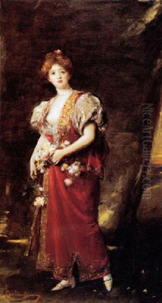 Elegant Lady With Flowers Oil Painting by  Carolus-Duran