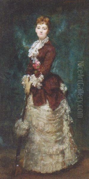 An Elegant Lady Holding A Parasol Oil Painting by  Carolus-Duran