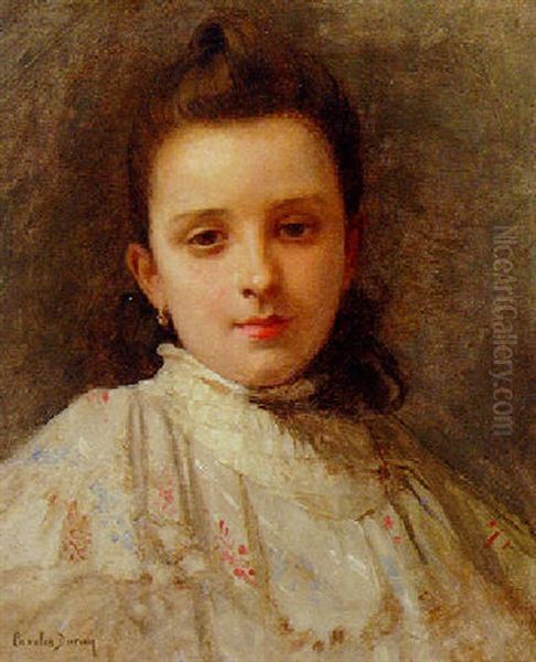 A Portrait Of A Young Girl Oil Painting by  Carolus-Duran